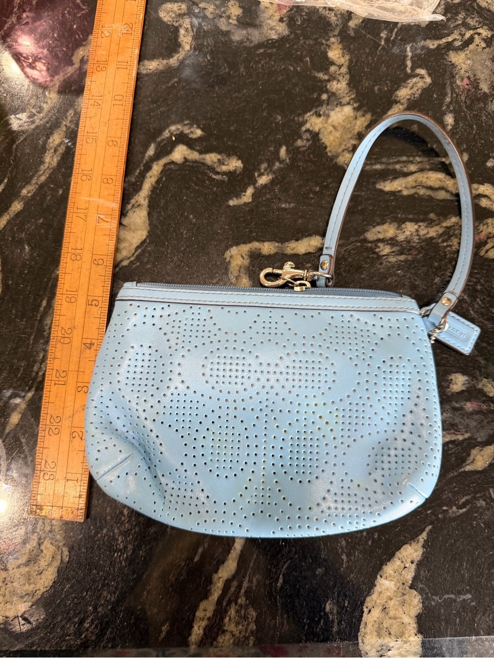 Coach Light Blue Perforated Leather Wristlet - Picture 3 of 7